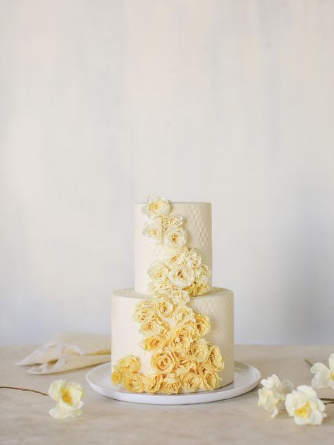 July Wedding Colors, Rosette Cake Wedding, Yellow Wedding Cake, Floral Wedding Cakes, Cake Trends, Cake Tasting, Martha Stewart Weddings, Yellow Wedding, Wedding Cake Designs