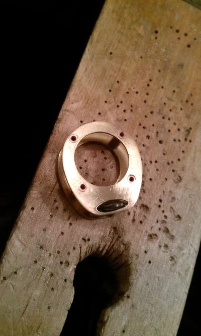 Simple Riveted Stone-trapping Ring : 6 Steps (with Pictures) - Instructables Rivet Jewelry, Riveted Ring, Brass And Copper, Riveting, Soldering, Pretty Much, Rivets, The Process, Jewelry Design