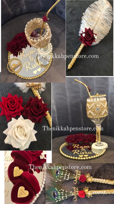 Check out our handcrafted luxury wedding accessories. Discount code available on all products, automatically applied at checkout. Available until end June 24’ Doodh Pilai, Nikkah Gifts, Nikah Pen, Aisle Decorations, Afghan Wedding, Bridal Gift Wrapping Ideas, Bridal Jewellery Design, Wedding Aisle Decorations, Muslimah Aesthetic