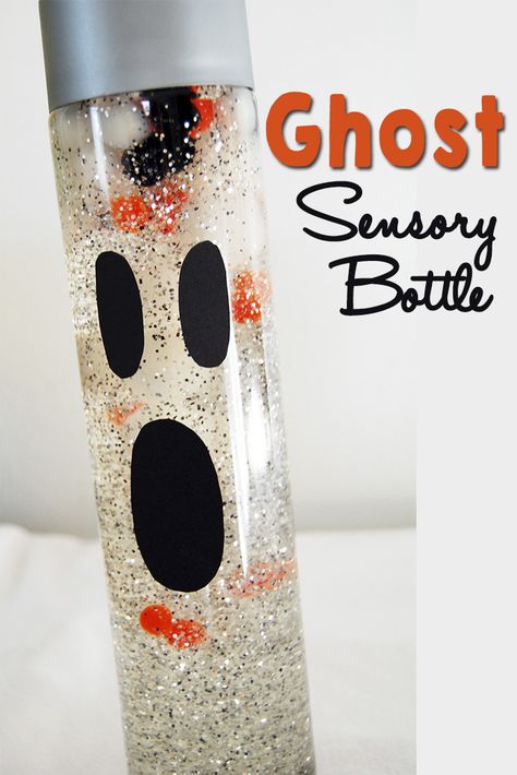 Ghost Sensory Bottle - Mom Explores Southwest Florida Halloween Sensory Bottles, Florida Halloween, Black Scrapbook Paper, Sensory Bottle, Halloween Sensory, Fun Halloween Crafts, Halloween Preschool, Sensory Bottles, Southwest Florida