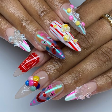 Check me outtttt🍿🤡🎪 would you wear these crazy nails? 🥴🔥 COMMENT below!! 3D designs sculpted using the sculpture gel linked in my @amazon storefront!!! Get you some!! . . #photoshootnails #cartoonnails #pressontoes #issydidmynails #acrylicnails #trendynails #acrylictoes #nailart #naildesigns #nailinspo #nailsofinstagram #nailtechchicago #nailtech #birthdaynails #elegantnails #nailartist #chicagonails #chicagonails #pressonnails #crystalnails #nailporn #nailartaddict #chicagonailtech #inst... Fairytale Nails, Corset Nails, Cake Nails, Junk Nails, Acrylic Toes, Nice Nails, Crazy Nails, Pretty Hands, Amazon Storefront