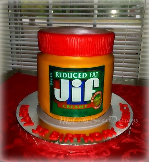 Jif Peanut Butter Jar Cake Jar Cake, Hamburger Cake, Jif Peanut Butter, Vegetable Cake, Realistic Cakes, Peanut Butter Jar, Pizza Cake, Cake Vanilla, Specialty Cake