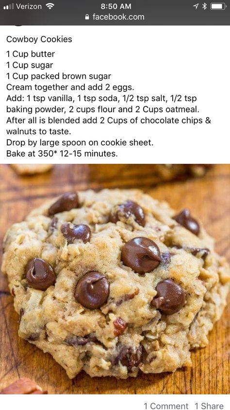 Cowboy Cookies, Cookie Recipes Homemade, Chocolate Cookie Recipes, Easy Baking Recipes, Cookies Recipes Christmas, Cookies Recipes Chocolate Chip, Yummy Cookies, Pecans, Yummy Food Dessert