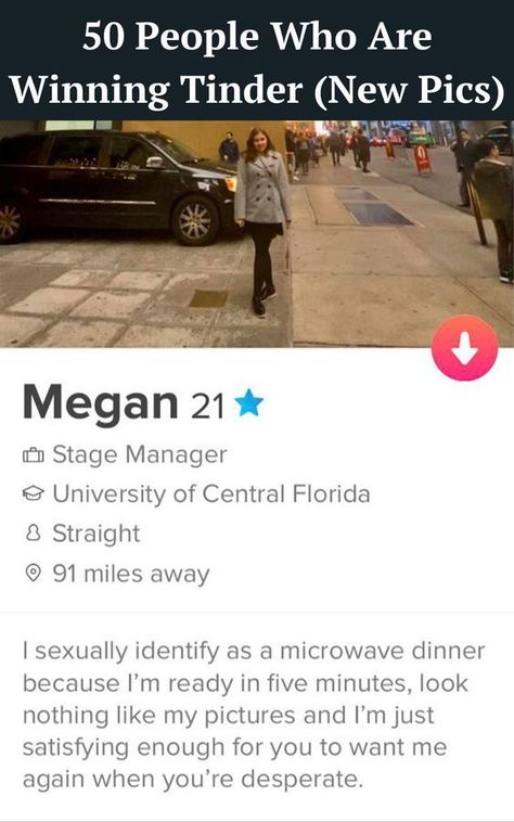 Good Tinder Profile, Microwave Dinner, Funny Tinder Profiles, Tinder Profiles, Tinder Humor, Tinder Profile, Stage Manager, Psychological Science, University Of Central Florida