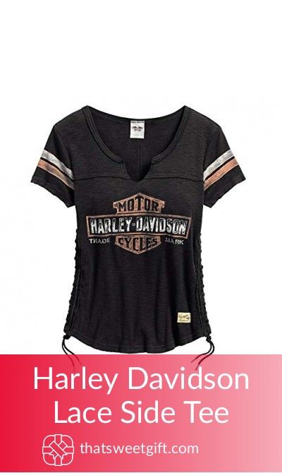 Harley Davidson Lace Side Tee Harley Davidson Outfits Woman, Harley Davidson Outfits, Harley Davidson Womens Clothing, Harley Davidson Quotes, Harley Davidson Vintage, Harley Davidson V Rod, Harley Davidson Clothing, Harley Shirts, Classic Harley Davidson