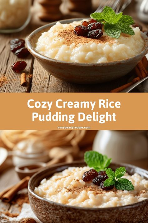 A creamy bowl of rice pudding garnished with raisins, cinnamon, and a sprig of mint. Easy Creamy Rice, Creamy Rice Pudding Recipe, Milk Rice Pudding, Rice Pudding Recipe Easy, Creamiest Rice Pudding Recipe, Milk Rice, Creamy Rice Pudding, Easy Zucchini Recipes, Potato Soup Easy