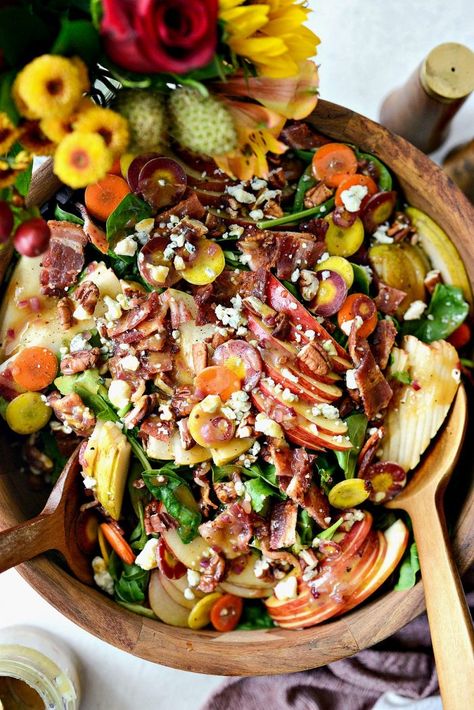 Fall Harvest Salad with Warm Maple Bacon Vinaigrette Warm Fall Salad, Harvest Salad Recipes, Fall Salad Recipes, Big Salads, Fall Harvest Salad, Fall Salads, Bacon Vinaigrette, Stomach Rumbling, Maple Vinaigrette