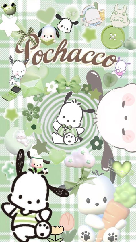 #pochacco #wallpaper #sanrio #kawaii #green Pochacco Green Wallpaper, Poccacho Wallpaper, Sanrio Wallpaper Pochacco, Sanrio Green, Pochacco Wallpaper, Kitty Videos, Lucky Cat Tattoo, Wallpaper Sanrio, Kawaii Green