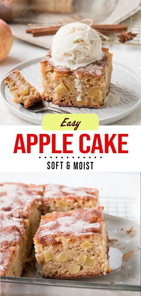 This apple cake has a soft and moist crumb and the cake is topped with a delightful cinnamon sugar topping. 8x8 Apple Cake, Oatmeal Apple Cake Recipe, Apple Cake Desserts, Small Apple Cake, Moist Apple Cake Recipe, Apple Snack Cake, Fresh Apple Cake Recipe Easy, Easy Apple Cake With Fresh Apples, Apple Cake Recipes Moist