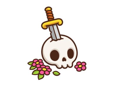 Skull & Sword Cartoon Skull Drawing, Cute Skull Drawing, Drawing Kawaii, Cartoon Skull, Cute Skull, Flowers Cute, Skull Drawing, Art Clipart, Vector Art