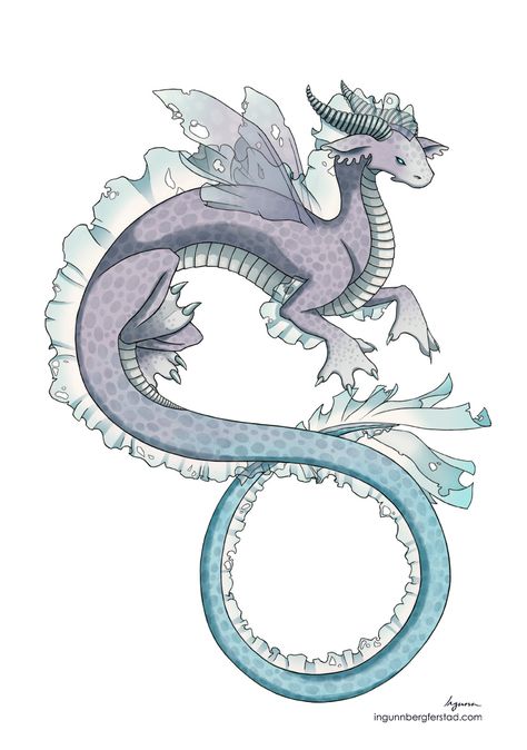 water dragon by ingunnbf Dragon Tails Drawing, Water Dragon Design, Water Dragon Oc, Dragon Tail Drawing, Water Dragon Drawing, Water Dragon Art, Dragon Moodboard, High Fantasy Art, Dragon Drawing Easy