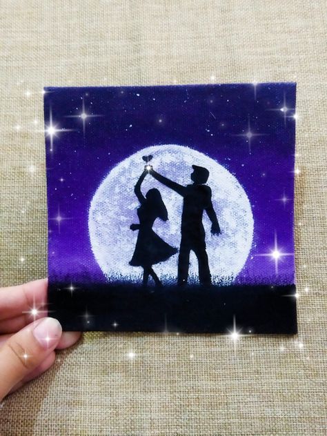 Couple Dance Painting, Mini Canvas Art Couple, Canvas Couple Painting, Moon Kiss, The Moon Painting, Expressive Drawing, Painting Love Couple, Couples Canvas Painting, Love Canvas Painting