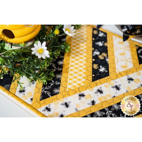 Greased Lightning Table Runner Kit - Honey Bee | Shabby Fabrics Greased Lightning Table Runner, Sunflower Table Topper Pattern, Bee Table Runner Free Pattern, Bee Table Runner, Bee Quilts, Greased Lightning, Yellow Rugs, Table Runner Patterns, Fall Runner