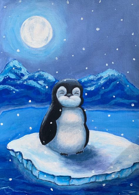 Painted Penguins, Penguin Artwork, Penguin Painting, Acrylic Painting On Paper, Acrylic Artwork, Painting On Paper, Original Penguin, Acrylic Paintings, Penguins