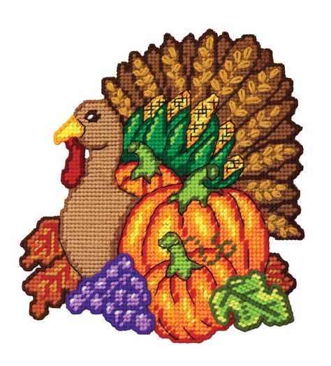 Plastic Canvas Holiday Patterns, Turkey Plastic Canvas Pattern, Plastic Canvas Thanksgiving Patterns, Thanksgiving Plastic Canvas Patterns, Plastic Canvas Turkey, Thanksgiving Crafts Diy, Fall Cross Stitch, Plastic Canvas Books, Yarn Patterns