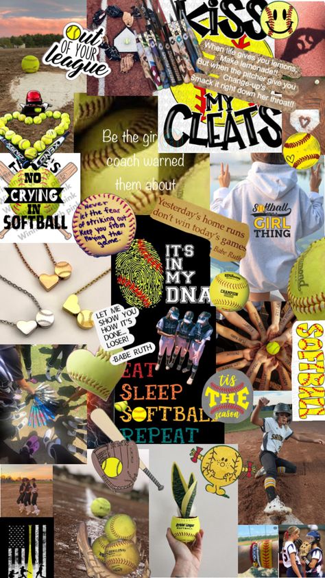 Softball Collage, Softball Backgrounds, College Wallpaper, Softball Funny, Softball Season, Softball Quotes, Softball Pictures, Girls Softball, Babe Ruth