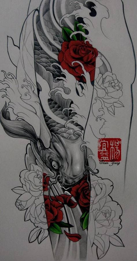 80 Diseños para Tatuajes de carpas y que significan Tatto Print, Stammestattoo Designs, Wave Tattoos, Karp Koi, Photos Tattoo, Koi Tattoo Sleeve, Koi Fish Art, Koi Tattoo Design, Kunst Tattoos