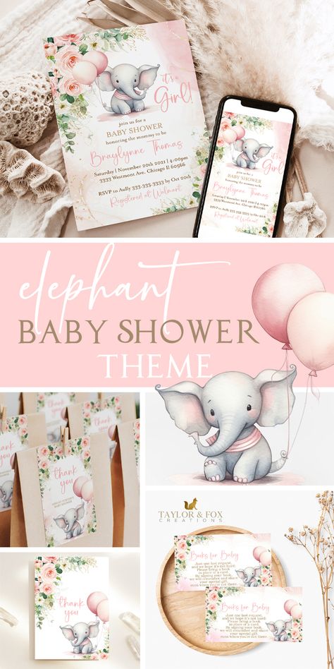 elephant baby shower invitation pink girl invitation Baby Elephant Baby Shower Ideas For Girl, Elephant Themed Baby Shower Ideas Girl, Little Peanut Baby Shower Girl, Elephant Theme Baby Shower Girl, Baby Shower Elephant Theme Girl, Baby Elephant Baby Shower Ideas, Elephant Shower Theme, Baby Girl Elephant Nursery, Pink Elephant Baby Shower Theme