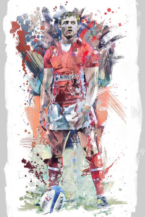 Leigh Halfpenny portrait Rugby Art Painting, Leigh Halfpenny, Rugby Art, Wales Rugby, Realistic Drawing, Sport Illustration, Sports Art, World Of Sports, Realistic Drawings