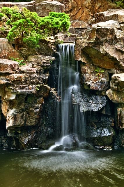 Corner Waterfall, Waterfall Backyard, Backyard Corner, Waterfall Landscaping, Backyard Waterfall, Waterfall Ideas, Kolam Koi, Taman Air, Waterfall Wallpaper