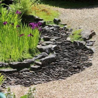 10 Dry Creek Bed Landscaping Ideas Stream Bed Landscaping, Dry Stream Bed Landscaping, Creek Bed Landscaping, Stream Landscaping, Carport Garden, Bed Landscaping Ideas, Boulder Landscape, Dry Stream Bed, Garden Bark