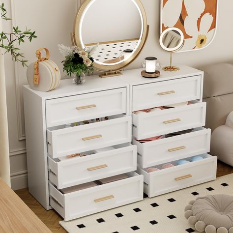 PRICES MAY VARY. Large Capacity Dresser: 4 deep, large capacity drawers provide greater storage space, making it suitable for all kinds of functions and space, such as the drawer organizer of the bedroom, the tv stand of the living room, the storage cabinet of the entrance channel, the metal storage cabinet of the bathroom High Quality Metal Closet Dresser: The white dresser is made of strong and durable metal, with fashionable design and smooth surface.Metal drawer scratch-proof, waterproof, ru Rustic Dresser Decor, Grey Bedroom Dresser, Aesthetic Closet Organization, Closet Chest Of Drawers, Slim Dresser, Storage Ideas For Bedrooms, Space Saving Dresser, Dream Dresser, Cheap Dressers