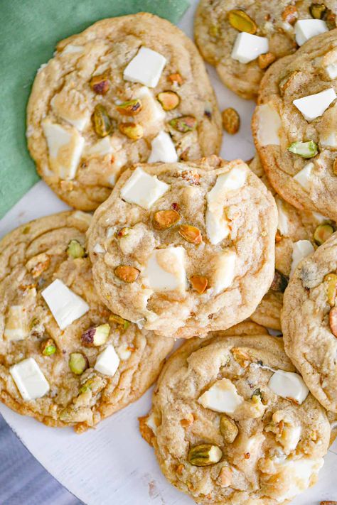 White Chocolate Pistachio Cookies - The Baking ChocolaTess Cookies With Pistachios, White Chocolate Treats, Pistachio White Chocolate Cookies, White Chocolate Pistachio Cookies, Pistachio Cookies Recipe, Chocolate Pistachio Cookies, Pistachio White Chocolate, Cauliflower Pizza Recipe, Backing Ideas