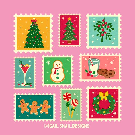 Christmas Aesthetic Ornaments, Cute Holiday Illustration, Christmas Graphic Design Illustration, Christmas Cute Illustration, Vintage Christmas Ornaments Illustration, Christmas Cocktail Illustration, Christmas Stamps Illustration, Vintage Christmas Stamps, Vintage Christmas Stickers