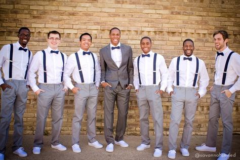 Men's outfit with white shoe Wedding Suits Men Grey, Wedding Vans, Groom Suspenders, Beach Wedding Groomsmen, Groomsmen Suspenders, Wedding Groomsmen Attire, Grey Suspenders, Groomsmen Grey, Blue Suspenders