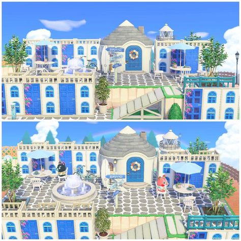 Greek Island Animal Crossing, Acnh Greek Design, Greek Animal Crossing, Acnh Ancient Greek Island, Acnh Santorini, Acnh Greek Island, Animal Crossing Blue Island, Greece Animal Crossing, Animal Crossing Greek Theme