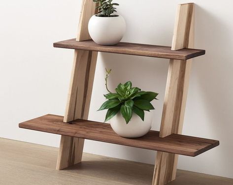 Three Tier Plant Stand, Walnut, Mid-century Modern, Solid Hardwood - Etsy Tattoo Trees, Plant Shelving, Plant Parenting, Wooden Ladders, Plant Ladder, Tiered Display Shelves, Indoor Plant Stand, Apartment Stuff, Wood Plant Stand