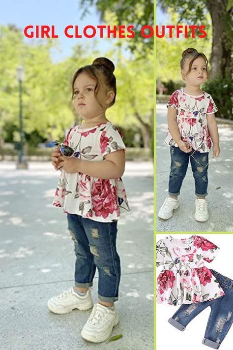 Girl Clothes Outfits Kids Top Design For Jeans, Baby Top Design, Girls Jeans Outfit, Jean Top Outfits, Girls Jeans Top, Ripped Jeans Style, Girls Summer Tops, Skin Design