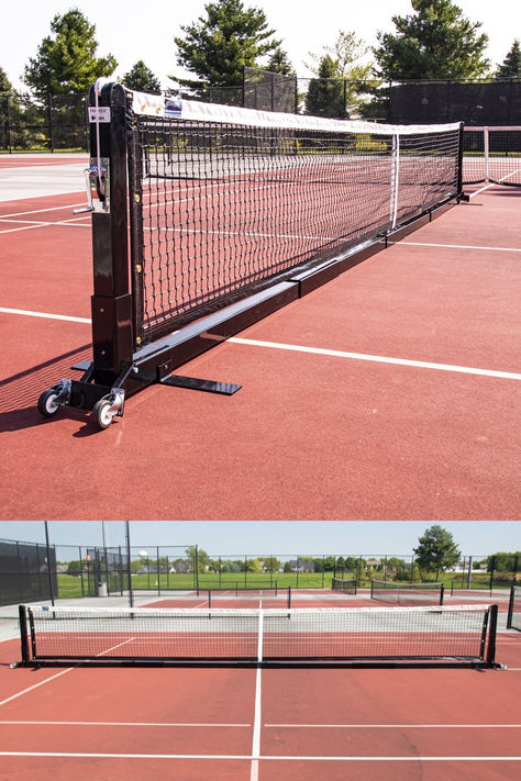 This Douglas Portable Pickleball System raises the bar and is the gold standard when permanent installation is not desired for either indoor or outdoor court applications. What sets this portable pickleball system apart? It is the closest you can get to a permanent net’s durability and quality without having to deal with the expense of drilling and pouring concrete. Unlike other portable units, this one utilizes a center strap to achieve the proper 34″ center net height for regulation play. Pouring Concrete, Pickleball Court, Pickle Ball, Pickleball, The Bar, Sports Equipment, The Go, Pop Up, Tennis