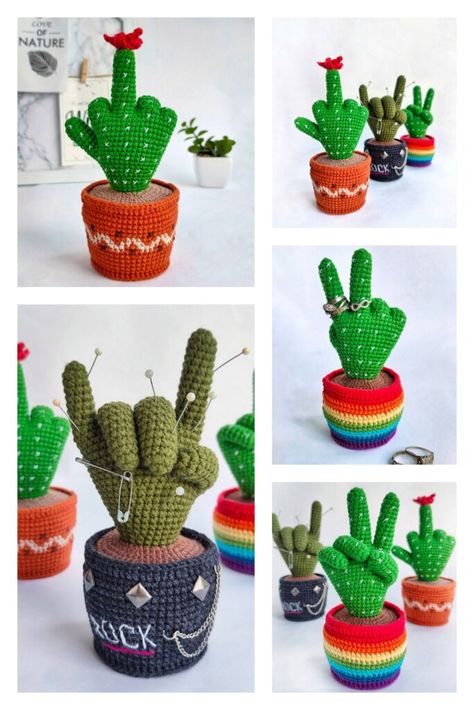 Crochet Middle Finger Cactus, Mood Cactus Crochet Pattern, Mood Cactus Crochet, Crochet Mood Cactus, Cactus Hand Crochet Pattern Free, Amigurumi Cactus Free Pattern, Crochet Car Plant Pattern Free, Succulent Crochet Free Pattern, Weird Amigurumi