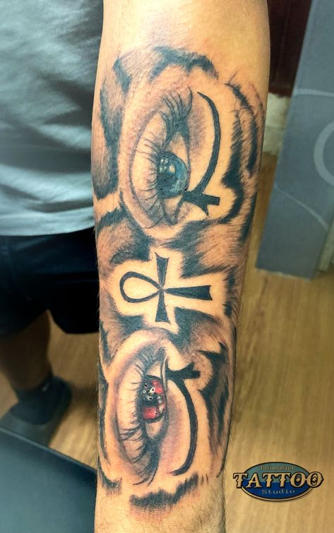 Eye Or Horus Tattoo, Retro Tattoos Men, Black Spiritual Tattoos, Ancient Egyptian Tattoo Sleeve, Moorish Tattoo, Eye Of Ra Tattoo Men, Ethiopian Tattoo Ideas, 2 Eyes Tattoo, Spiritual Tattoos For Men