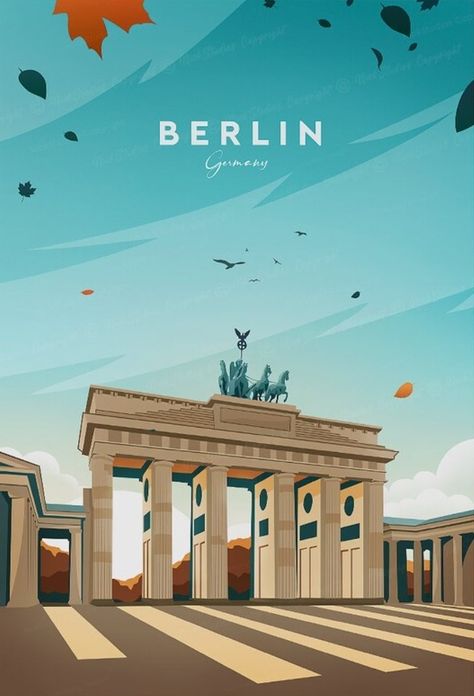 Berlin Poster, Bauhaus Pattern, Poster Flat, Wanderlust Decor, Europe City, Travel Postcard, Retro Travel Poster, Skyline Art, Travel Wall Art