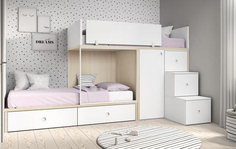 Kids bunk bed with wardrobe and drawers – ROS Bed Kind, Bunker Bed, Kids Bedroom Furniture Design, Small Room Interior, Bed With Wardrobe, Space Saving Furniture Bedroom, Diy Bunk Bed, Bunk Bed Designs, Kids Bedroom Inspiration