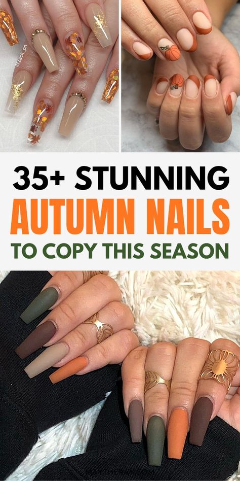 Need some inspiration for your autumn nails? Check out the ultimate list of the best acrylic nail designs to copy this fall... November Nail Designs, Grey Nails, Trends Nails, November Nails, Fall Nail Trends, Fall Gel Nails, Fall Acrylic Nails, Gel Nail Colors, Thanksgiving Nails