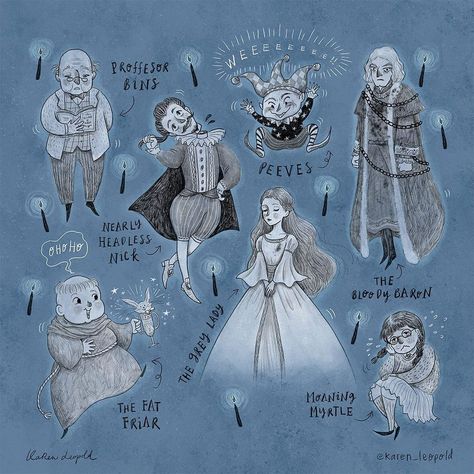 Karen Leopold ⚡️ on Instagram: “Happy Halloween everyone! Watch Hogwarts ghosts do formation gliding! And happy deathday to Nearly Headless Nick! 👻🎃 . . #harrypotter…” Harry Potter Ghosts, Nearly Headless Nick, Harrypotter Fanart, Harry Potter Art Drawings, Harry Potter Illustrations, Harry Potter Artwork, Harry Potter Drawings, Harry Potter 2, Harry Potter Aesthetic