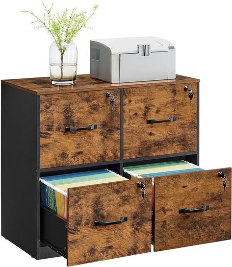 Amazon.com: VASAGLE 4-Drawer File Cabinet, Filing Cabinet for Home Office, Printer Stand, with 4 Lockable Drawers, Adjustable Hanging Rail, for A4 and Letter-Size Files, Rustic Brown UOFC062B01 : Office Products Office Filing Cabinet, Filing Cabinet Organization, Cabinet File, 4 Drawer File Cabinet, Organizing Paperwork, Printer Stand, Mobile File Cabinet, Office Printers, Cabinet Organizer