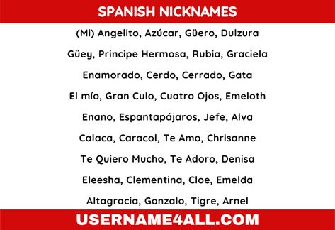 Cute Spanish Nicknames, Spanish Nicknames For Boyfriend, Nicknames For Him, Spanish Nicknames, Nickname List, Nicknames For Guys, Nicknames For Girlfriends, Nicknames For Boyfriends, Nicknames For Girls