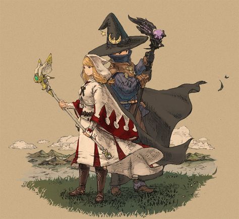 White mage & Black mage. I love this so much. White Mage, Gem Setting, Final Fantasy Tactics, Black Mage, Final Fantasy Ix, Final Fantasy Artwork, Final Fantasy Art, Art Manga, Final Fantasy Xiv