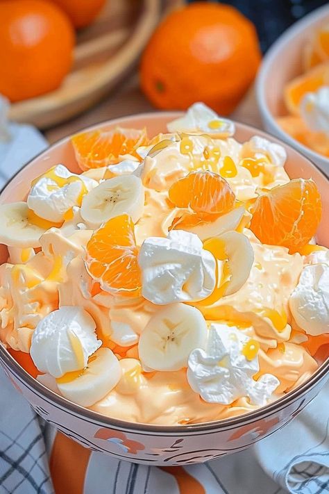 Orange Creamsicle Delight - An Organized Chaos Orange Dreamsicle Trifle, Orange Sherbert Dessert, Orange Cream Dessert, Orange Creamsicle Dessert, Orange Dreamsicle Salad, Orange Sherbet Recipe, Orange Fluff Salad, Dreamsicle Salad Recipe, Dreamsicle Salad