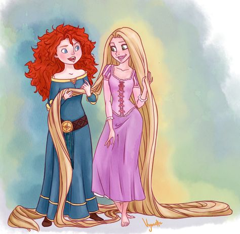 And I thought I had crazy hair... by Vynndetta.deviantart.com on @DeviantArt Merida And Rapunzel, Animation Movie, Pinturas Disney, The Big Four, Disney Princess Art, Princess Art, Crazy Hair, How To Train Your Dragon, Disney Princesses