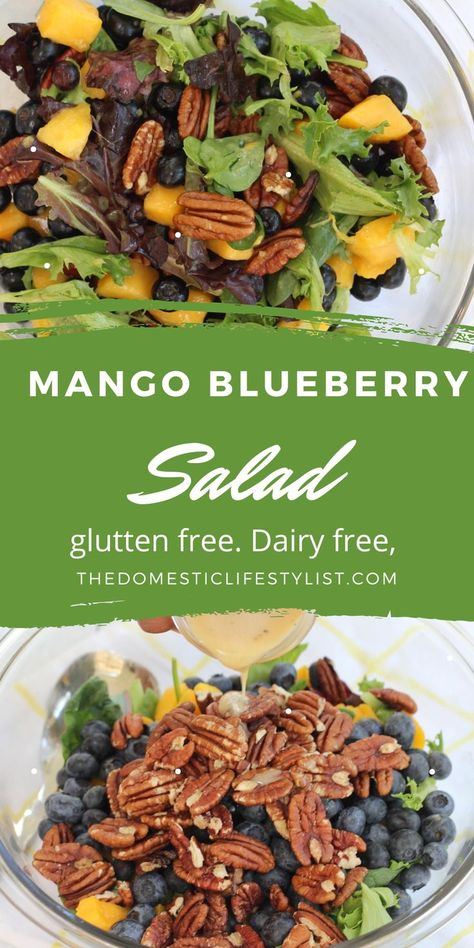 Mango blueberry salad is a fresh take on traditional salads with unexpected taste, nutrition and big flavor. Naturally gluten, dairy, soy & refined sugar free. Blueberry Salad Recipes, Mango Quinoa Salad, Honey Balsamic Vinaigrette, Mango Benefits, Blueberry Salad, Honey Balsamic, Superfood Salad, Dark Leafy Greens, Homemade Salads