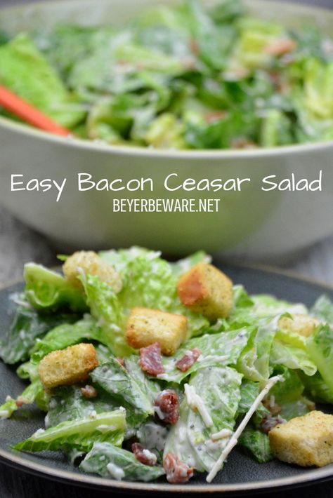 Caesar Salad With Bacon, Ceased Salad Recipe, Ceased Salad, Best Grill Recipes, Salad Recipes With Bacon, Romaine Salad, Food Salad, Caesar Salad Dressing, Easy Bacon