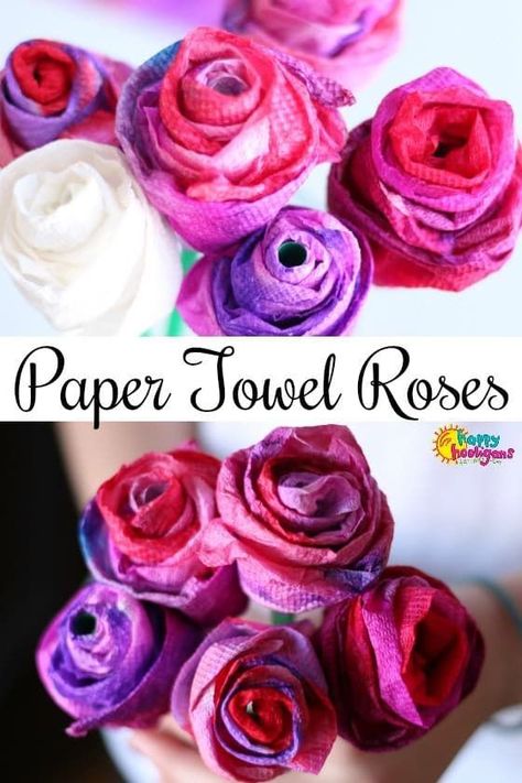 Paper towel roses are so easy to make and an easy Valentines craft for kids. Give a single rose or give a whole bouquet! You can leave them white or colour them with liquid watercolours like we did! Get the easy step-by-step here! #HappyHooligans #ValentinesCraftsForKids #FlowerCrafts #RoseCrafts #EasyCraftsForKids #PaperCrafts Happy Hooligans, Easy Valentine Crafts, Rose Crafts, Quick And Easy Crafts, Valentine's Day Crafts For Kids, Valentine Crafts For Kids, Mothers Day Crafts For Kids, Ideas Hogar, Simple Valentine