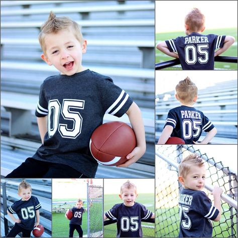 Personalized Football birthday shirt Cheer Fundraiser, Football Photoshoot, Boy Birthday Pictures, Toddler Football, Birthday Football, Football Jersey Shirt, Sports Birthday Party, Football Birthday Party, Birthday Pics