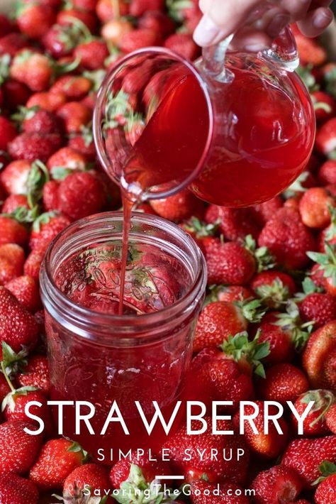 Strawberry Simple Syrup Recipe, Strawberry Syrup Recipes, Pineapple Cheese, Strawberry Soup, Cold Soup Recipes, Strawberry Simple Syrup, Simple Syrup Recipe, Rhubarb Syrup, Strawberry Rhubarb Crisp