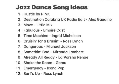 Jazz Dance Songs Playlists, Jazz Duet Dance Songs, Sassy Jazz Dance Songs, Dance Competition Songs, Jazz Songs For Dancers, Jazz Dance Songs, Giggly Squad, Good Dance Songs, Contemporary Dance Songs